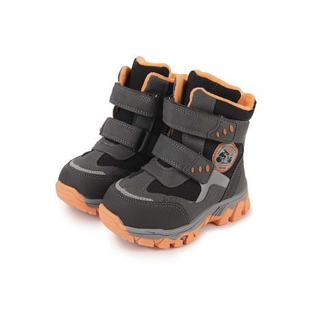 Ботинки (сноубутсы) Pasito зимние с яркими оранжевыми элементами серые