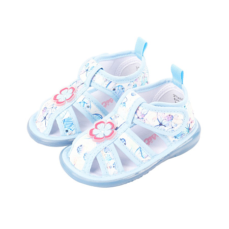 Сандалии Pasito ясельные с цветочными мотивами и светящейся подошвой нежно-голубые