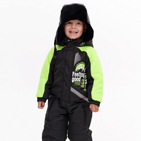 Комбинезон зимний Lanson Kids с яркими салатовыми вставками  