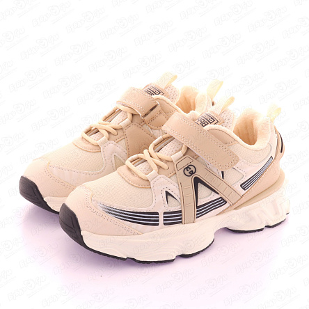 Кроссовки Pasito утепленные на шнуровке и липучке с декоративными вставками и цветными акцентами бежевые - фото 360