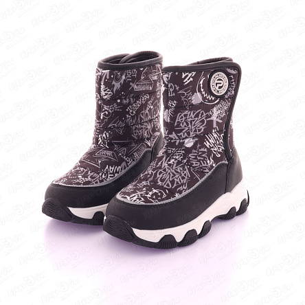 Сапоги Pasito зимние на широкой липучке с граффити принтом черные - фото 360