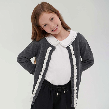 Кардиган Lanson Kids с белыми рюшами серый