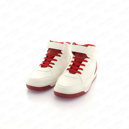 Ботинки TIBURON высокие с сеткой на язычке с красными элементами белые - фото 360