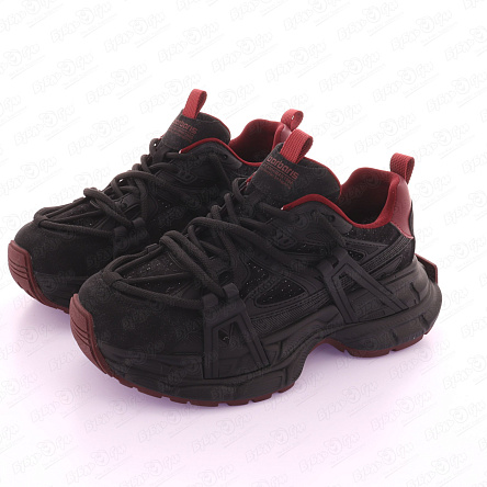 Кроссовки Barbaris на шнуровке с бордовыми вставками и массивной подошвой черные - фото 360