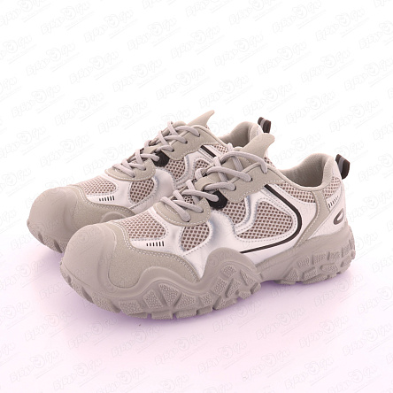 Кроссовки TIBURON на шнуровке с текстильными сетчатыми вставками серые  - фото 360