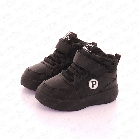 Ботинки Pasito утепленные на шнуровке и липучке с белой вставкой черные - фото 360