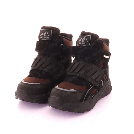 Сапоги Pasito с мембраной утепленные на липучках разной текстуры с черными вставками коричневые - фото 360