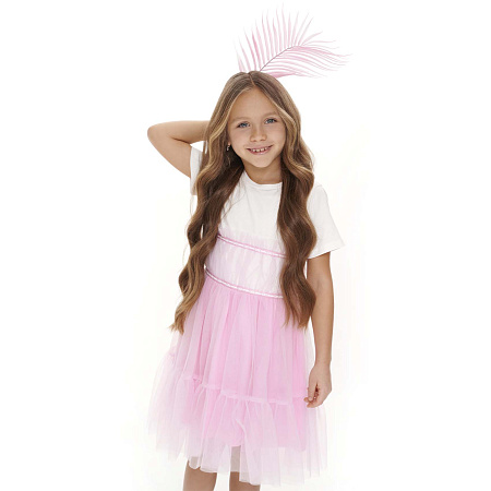 Платье Lanson Kids с воздушной юбкой бело-розовое