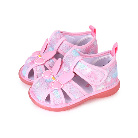 Сандалии Pasito закрытые на липучке с декоративным бантиком подошва с огоньками розовые