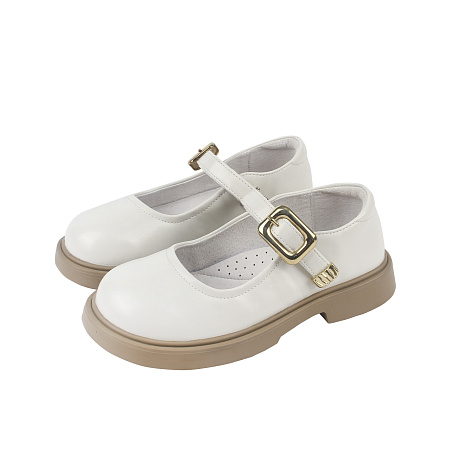 Туфли BARBARIS с золотистой пряжкой на липучке белые