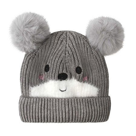 Шапка Lanson Kids зимняя с помпонами и мордочкой серая