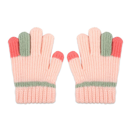 Перчатки Lanson Kids трикотажные с контрастными цветными акцентами нежно-розовые