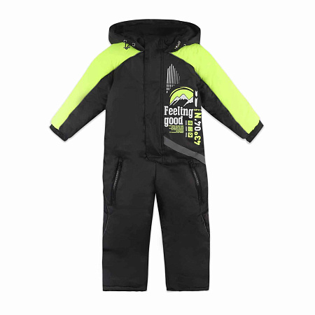 Комбинезон Lanson Kids зимний с салатовыми вставками черный