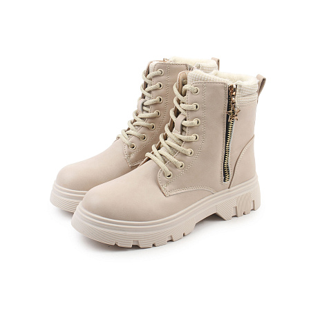 Ботинки Barbaris зимние на шнуровке и молнии меховая отделка бежевые