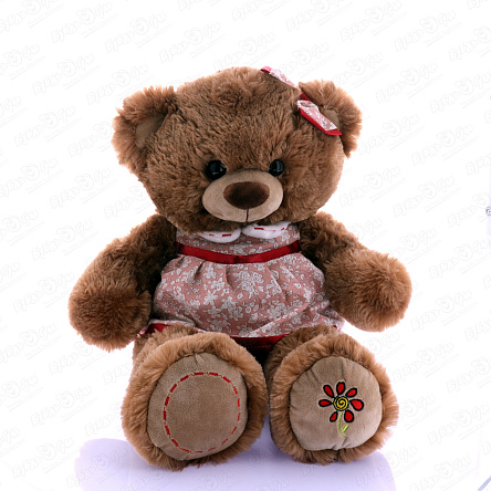 Игрушка мягкая медведица коричневая в платье  - фото 360