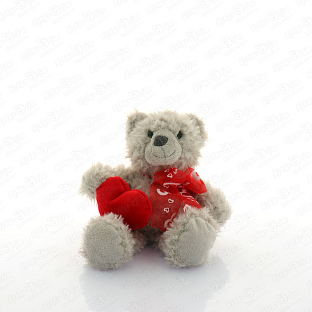 Игрушка мягкая Мишка серый с красным бантиком и сердцем 15см - фото 360