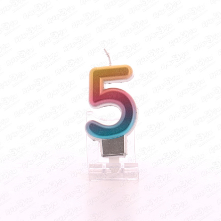 Свеча цифра 5 радужная 7см - фото 360