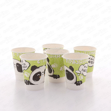 Стаканы Панда С праздником 200мл 6шт - фото 360