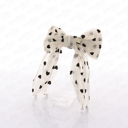 Заколка автоматическая бант бежевый прозрачный с сердечками - фото 360