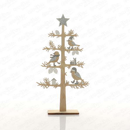 Декор новогодний Дерево с птицами деревянное 25см - фото 360
