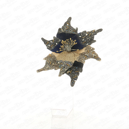 Украшение елочное Пуансеттия сине-золотая велюровая 20см - фото 360