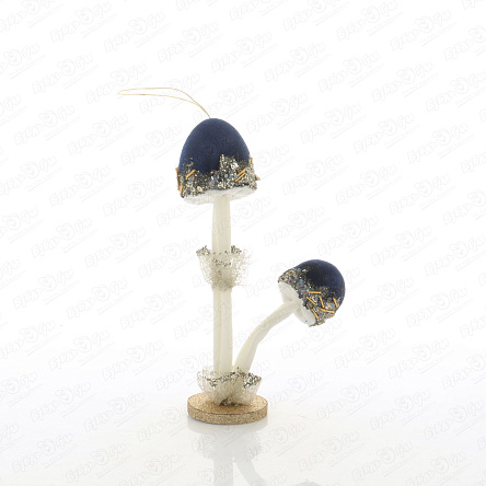 Украшение елочное Грибы синие винтажные велюровые 19см - фото 360