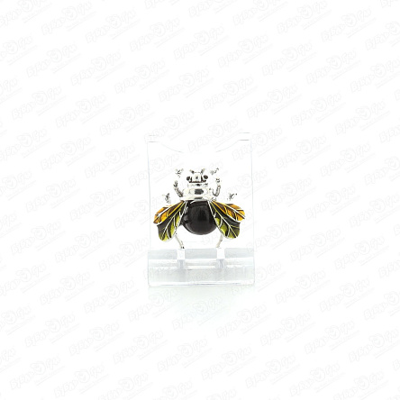 Брошь Жук с желтыми крыльями в серебре  - фото 360