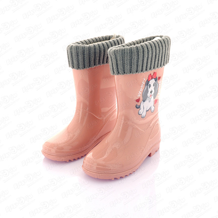 Сапоги водонепроницаемые Pasito Woof с рисунком собака с текстильной вставкой с серым отворотом розовые  - фото 360