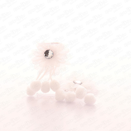 Резинка Цветок со стразой с помпонами белые 2шт - фото 360