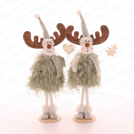 Фигурка новогодняя Олень зеленая текстильная 28см в ассортименте - фото 360