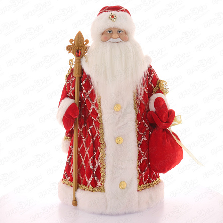 Фигура декоративная Дед Мороз с посохом в красном наряде текстиль 45см - фото 360