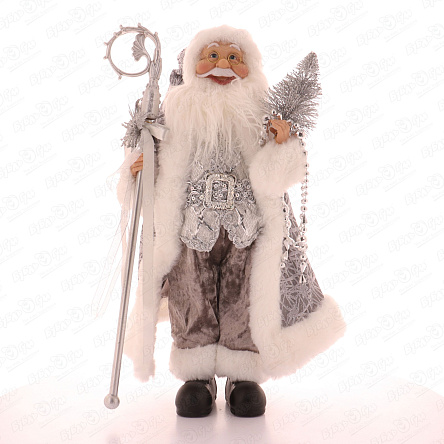 Фигура декоративная Дед Мороз с посохом и елкой серебро текстиль 45см - фото 360 Фигура декоративная Дед Мороз с посохом и елкой серебро текстиль 45см - фото 360