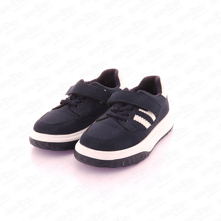 Туфли TIBURON на липучке со шнурками-резинками с белыми вставками по бокам и на заднике темно-синие  - фото 360