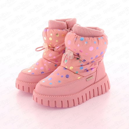 Сапоги Pasito дутики с мембраной зимние шерстяная стелька шнурок для обхвата ноги розовые - фото 360