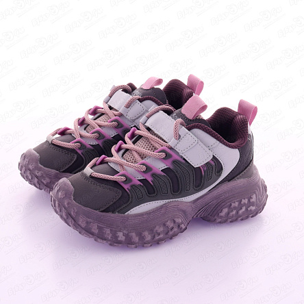 Кроссовки Barbaris на шнуровке и липучке с цветными вставками серо-фиолетовые - фото 360