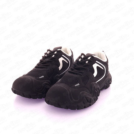 Кроссовки Pasito школьные на шнуровке с белыми вставками черные - фото 360