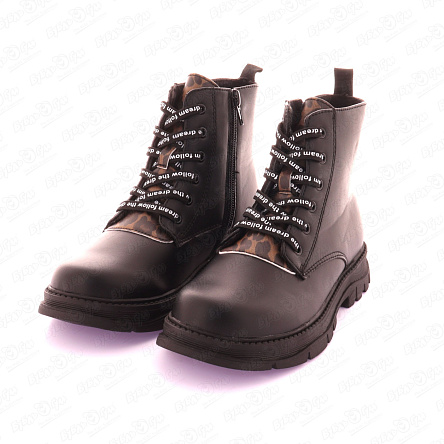 Ботинки Pasito утепленные с яркими шнурками на молнии и леопардовой вставкой черные - фото 360