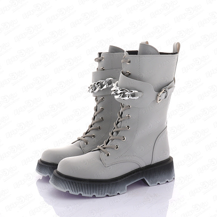 Сапоги Barbaris высокие с металлической цепью серые - фото 360