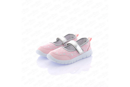 Туфли Pasito на липучке принт сердечки серебряно-розовые - фото 360