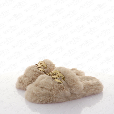 Тапочки Barbaris пушистые с цепью бежевые - фото 360