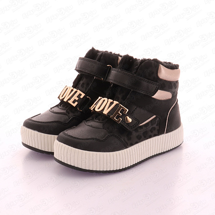  Ботинки Pasito утепленные на липучке с декоративной надписью и перламутровыми вставками черные - фото 360