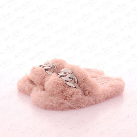 Пантолеты Barbaris меховые с металлической цепочкой серебристого цвета розовые - фото 360