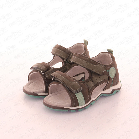 Сандалии ясельные Pasito на липучке коричневые с мятными вставками - фото 360