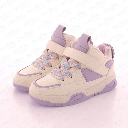 Кроссовки Pasito утепленные с разноцветной шнуровкой фиолетово-белые - фото 360