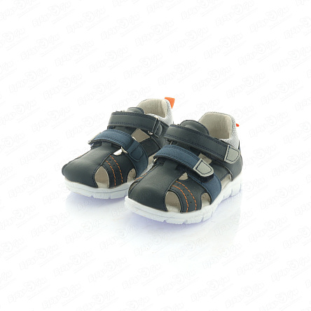 Сандалии Pasito открытые на двойной липучке с оранжевой строчкой синие - фото 360