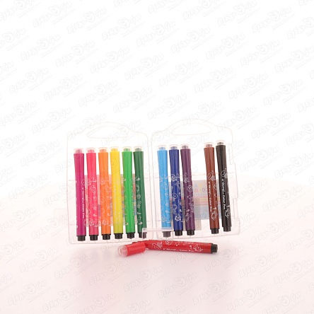 Фломастеры Yalong со штампом в пластиковом футляре 12цветов  - фото 360