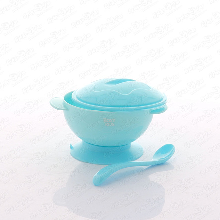 Тарелка ROXI KIDS на присоске с крышкой и ложечкой голубая с 8мес - фото 360