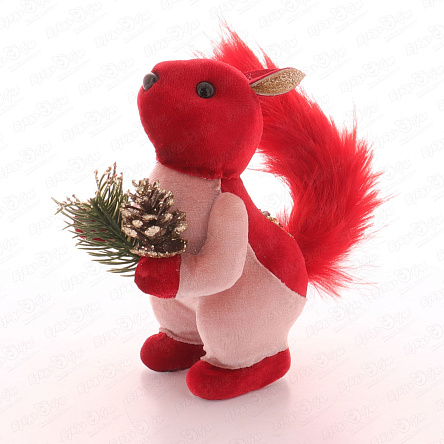 Фигурка декоративная Белочка с шишкой красная винтажная велюр 20см - фото 360