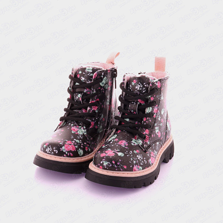 Ботинки Pasito утепленные на шнурках и молнии с цветочным принтом черные - фото 360