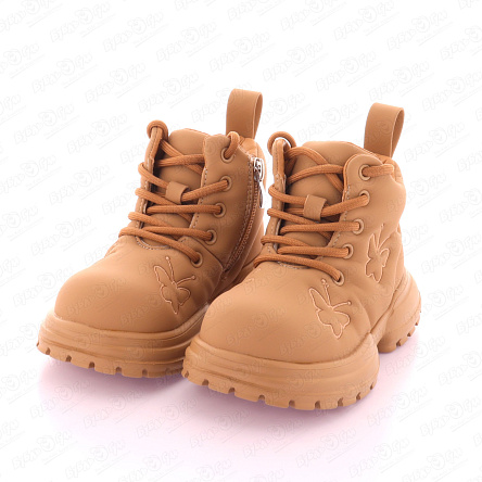 Ботинки Pasito утепленные на шнурках и молнии с вышитыми бабочками бежевые - фото 360